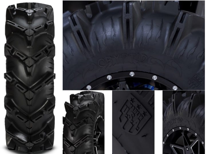 FIT & FINISH: The ITP Cryptid mud tire, made in the USA, has an abundance of features including a "chevron" style lug, graduated tread depth, specially formulated tread compound, wrap-around lugs and a 6-ply carcass. The stylistic claws and simulated marks complement the tire's overall design as well as offering unique look and pattern to its sidewall.