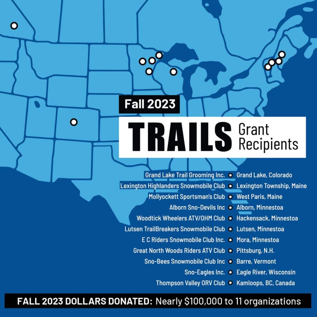 11 organizations were named Fall 2023 TRAILS GRANTS recipients
